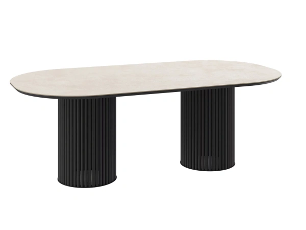 Стол ASKAR SOFT-220, нераздвижной 220х110, STONE BEIGE PREMIUM CER/ЧЕРНЫЙ